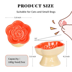 S&Q'S CERAMICS flower design elevated pet bowl orange enhances mealtime aesthetics
