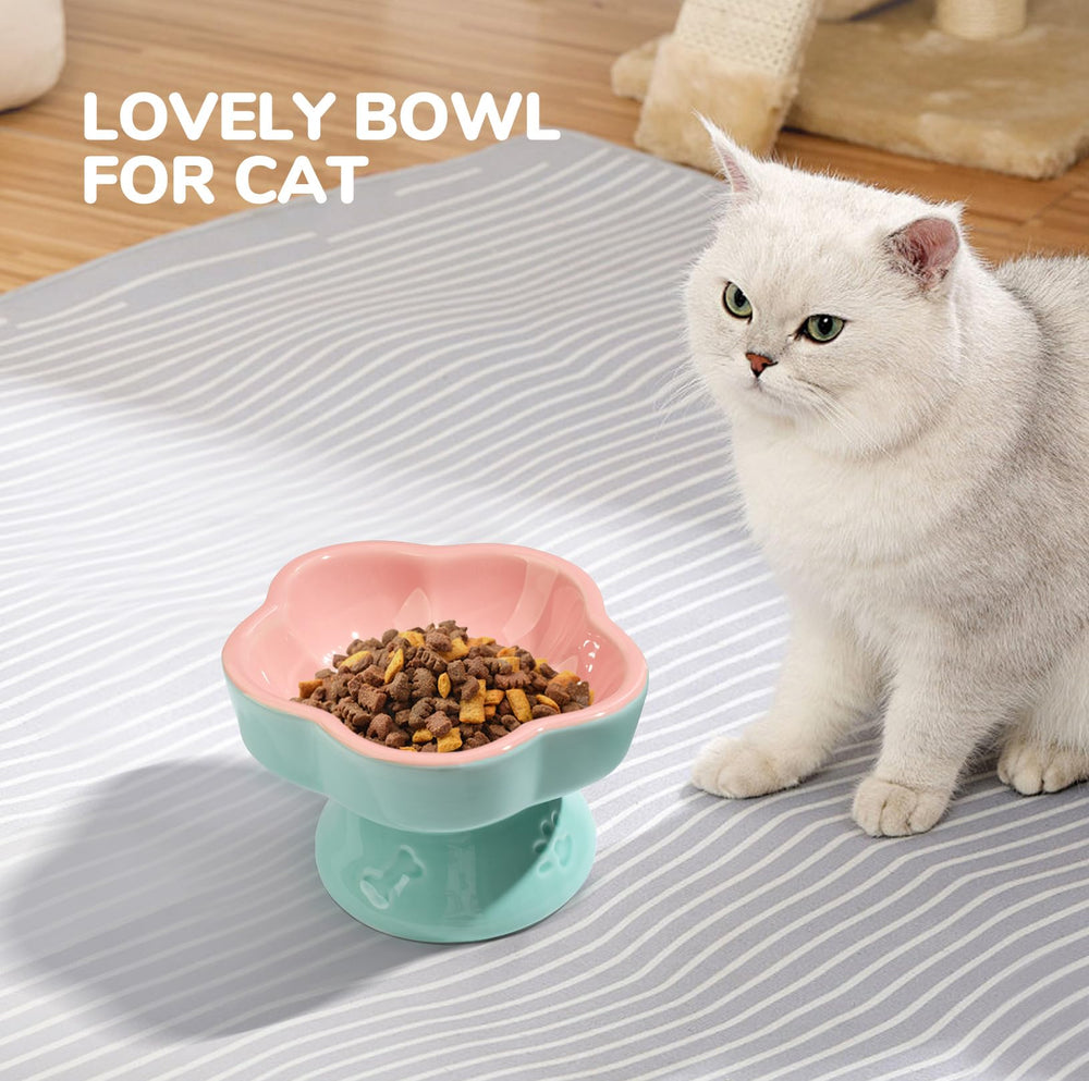 S&Q'S CERAMICS microwave and dishwasher safe cat bowl, easy cleaning.