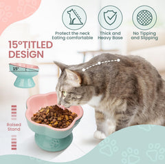 S&Q'S CERAMICS pink raised bowl on stand, stable dining for pets.