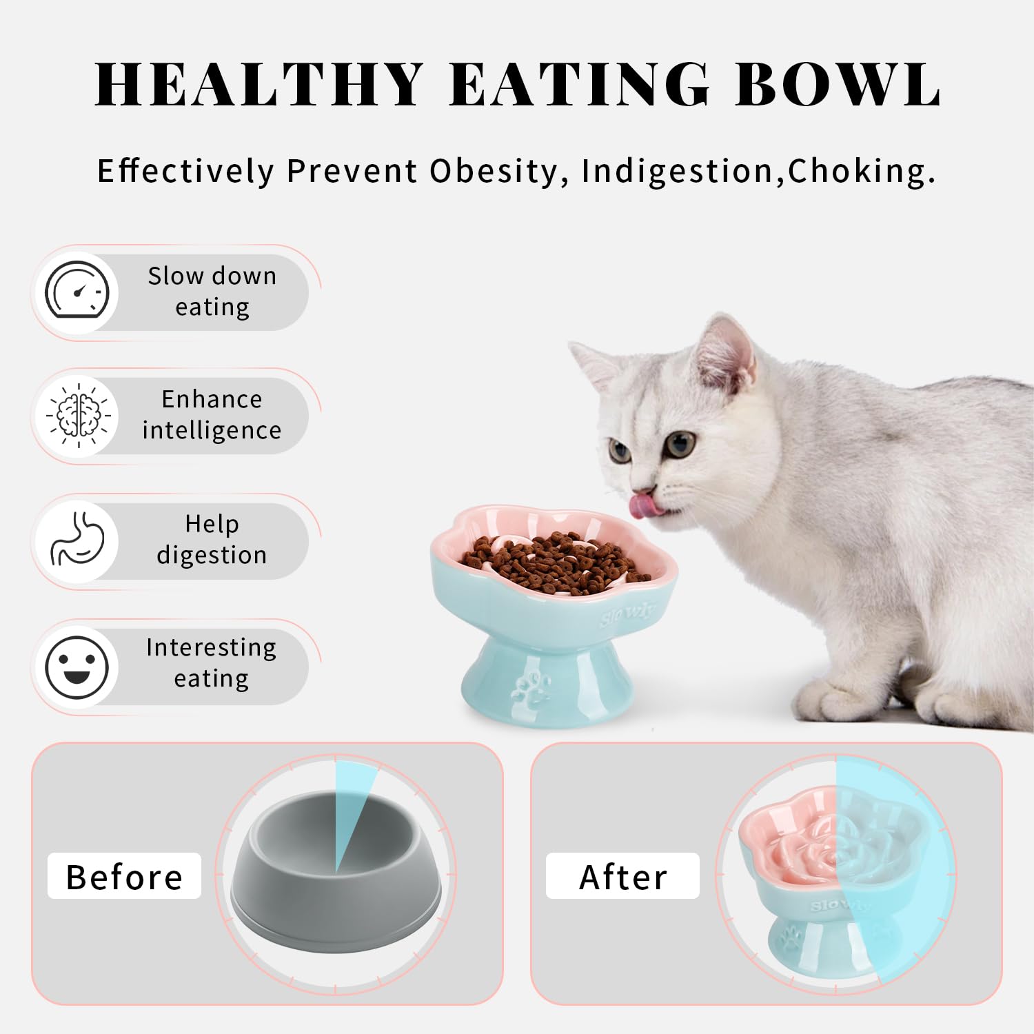 SQS Ceramics plum blossom design cat dish pink adds playful style at mealtime