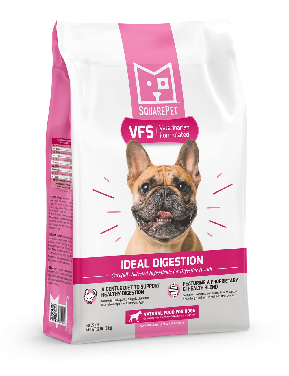 SquarePet VFS Canine Ideal Digestion Formula bag front showing turkey and eggs for easy digestion.