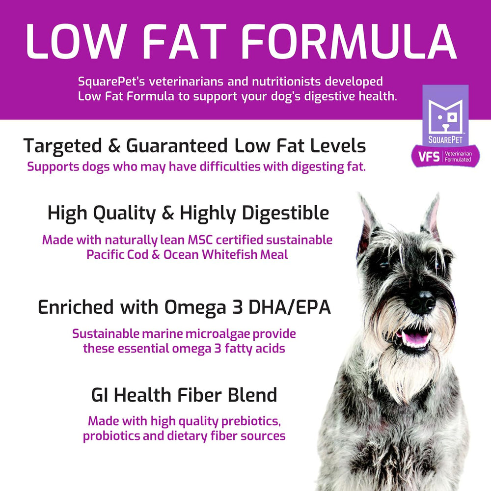SquarePet VFS lean whitefish kibble close-up highlighting digestibility and flavor