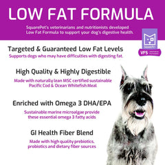 SquarePet VFS lean whitefish kibble close-up highlighting digestibility and flavor