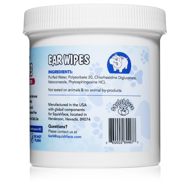 Squishface all-breeds-safe wipes for daily ear care.