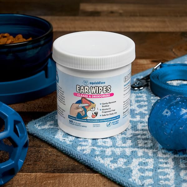 Squishface deodorizing wipe helps reduce ear odor between baths.