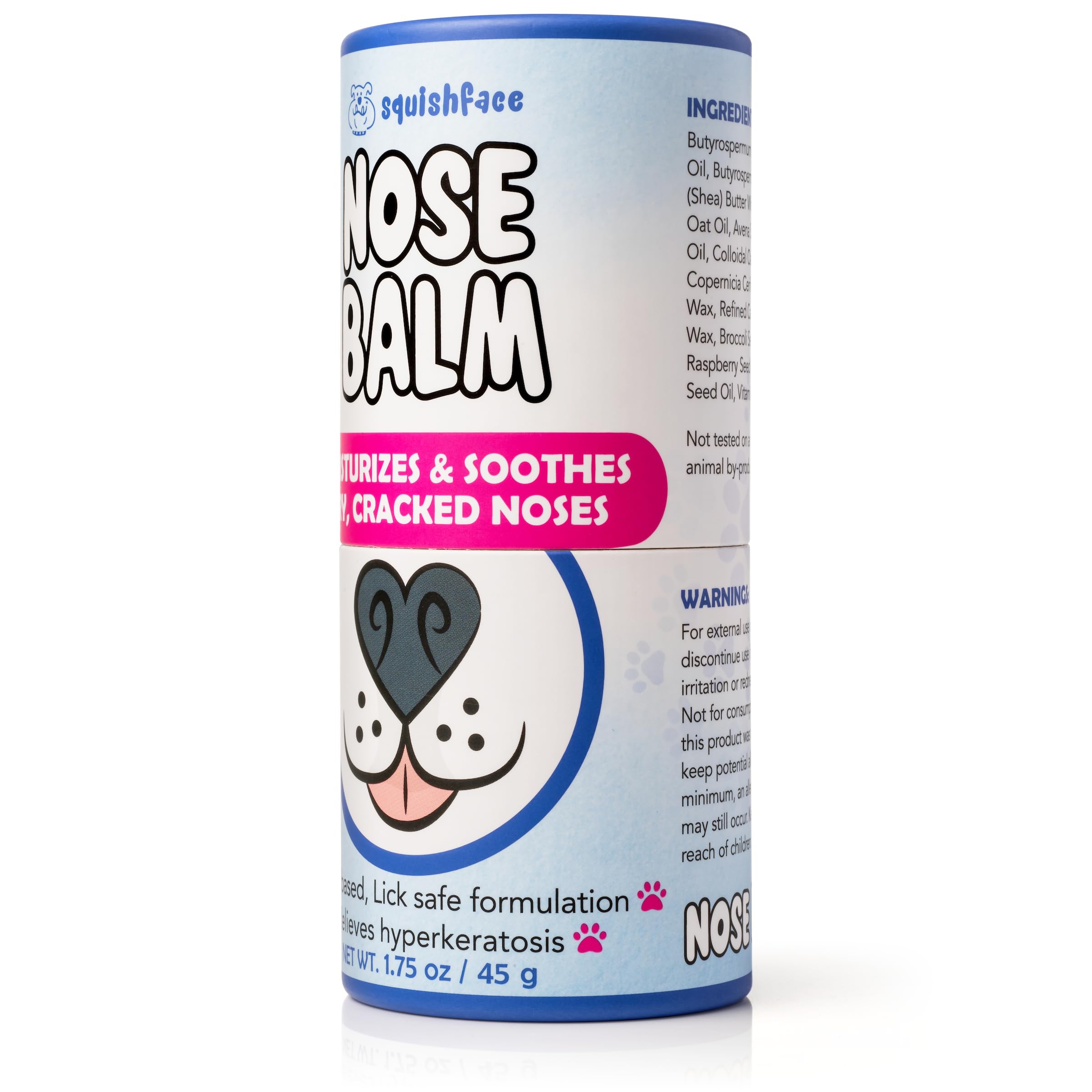 Wind-exposed dog after walk with Squishface Nose Balm ready