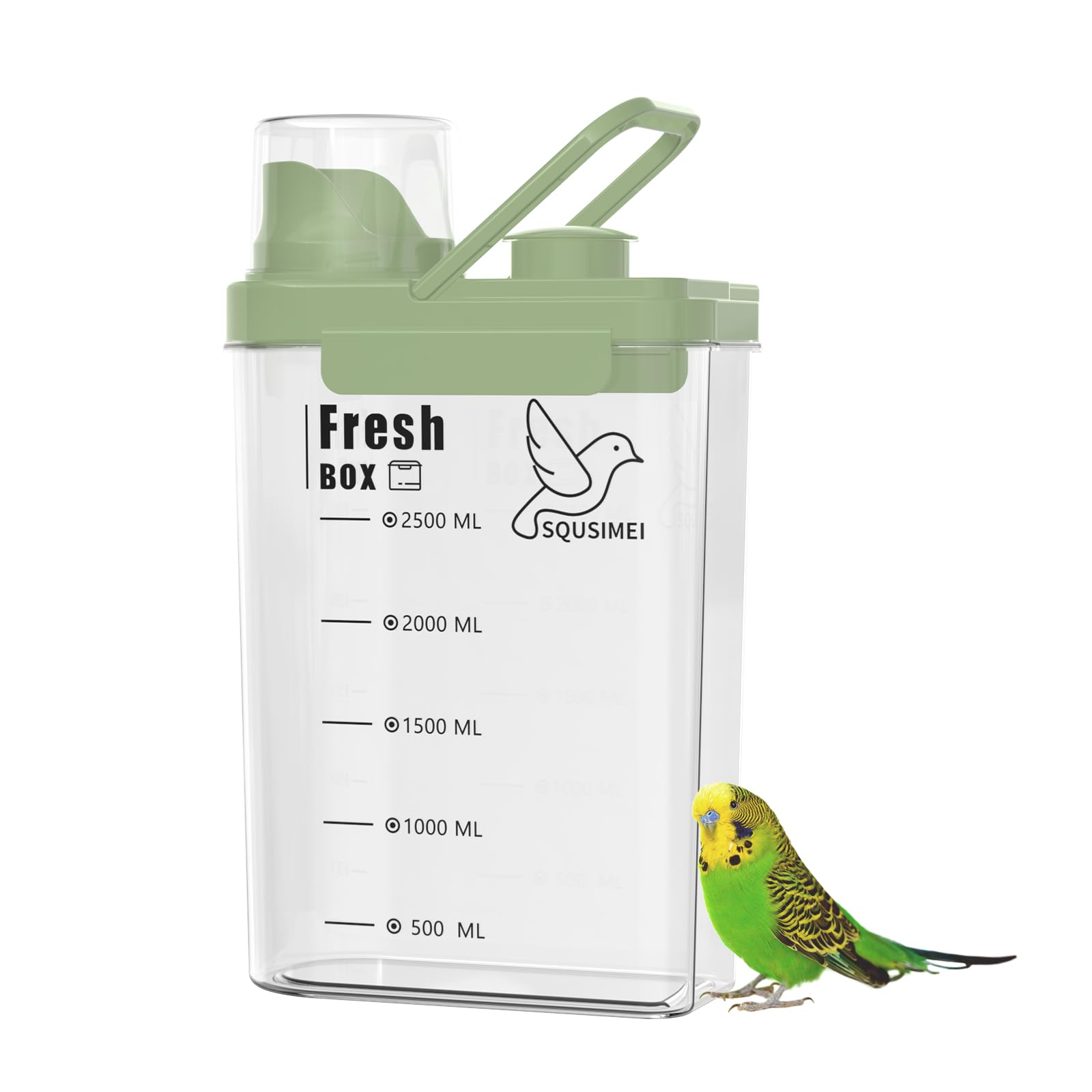 SQUSIMEI bird seed storage container with lids and airtight seal preserves freshness.