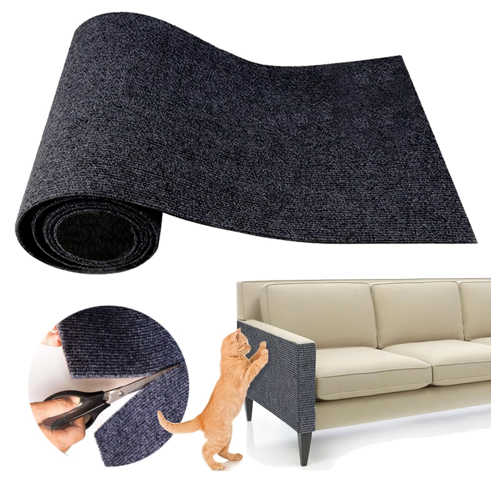 SREBAY cat scratching mat with adhesive back for easy furniture attachment.