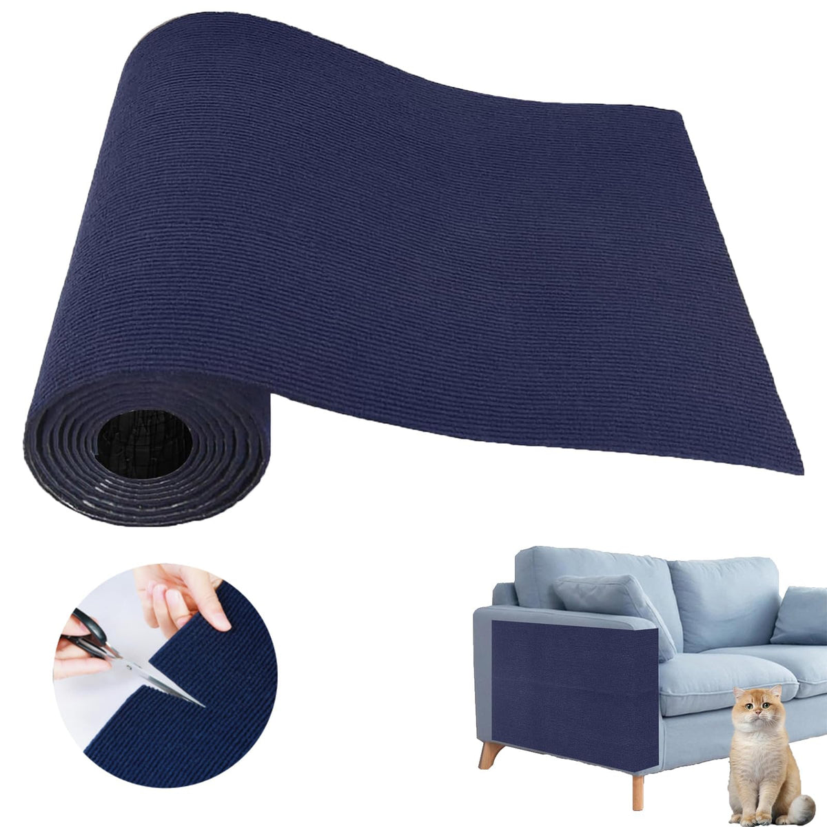 SREBAY navy cat scratch couch protector on a sofa edge deterring claws.