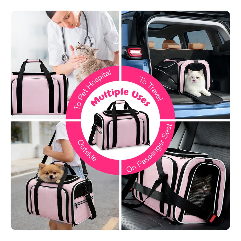 Srinlon Double Expandable Cat Carrier pink collapsible for compact storage at home
