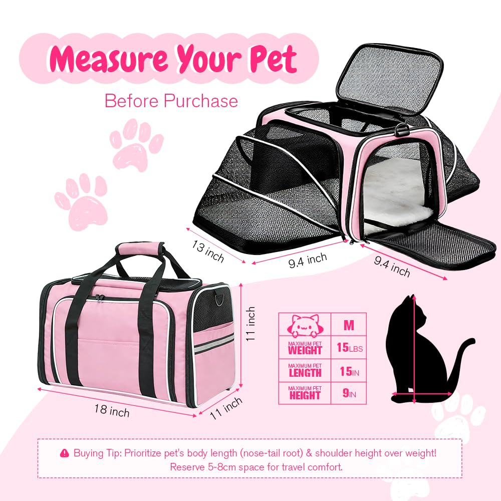 Srinlon Double Expandable Cat Carrier pink expanded nest for extra space during trips