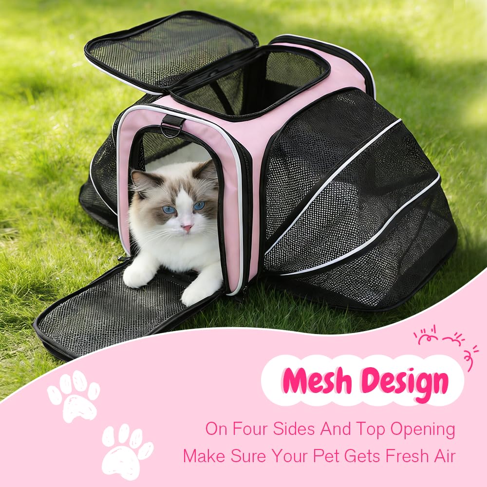 Srinlon Double Expandable Cat Carrier pink leak-proof base for reliable containment