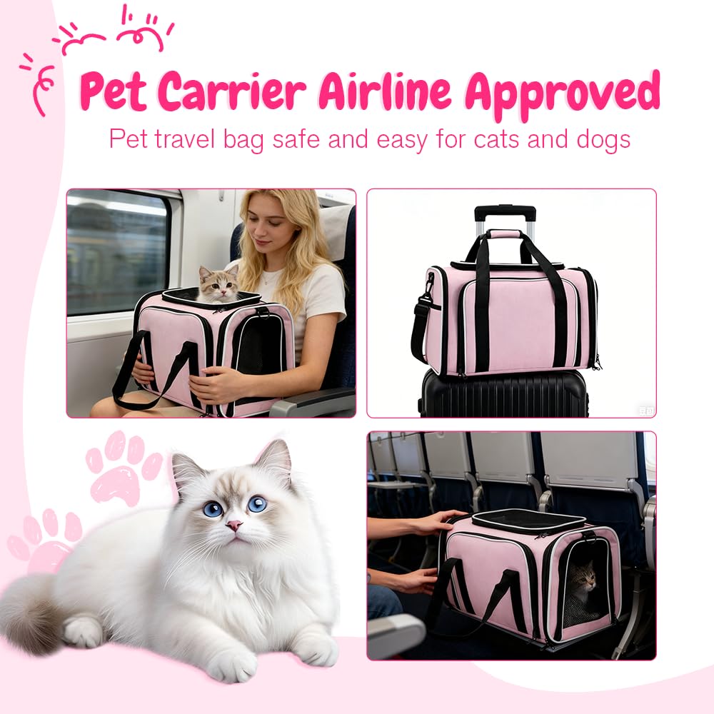 Srinlon Double Expandable Cat Carrier pink reinforced steel frame supports up to 110 lb
