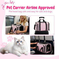 Srinlon Double Expandable Cat Carrier pink reinforced steel frame supports up to 110 lb