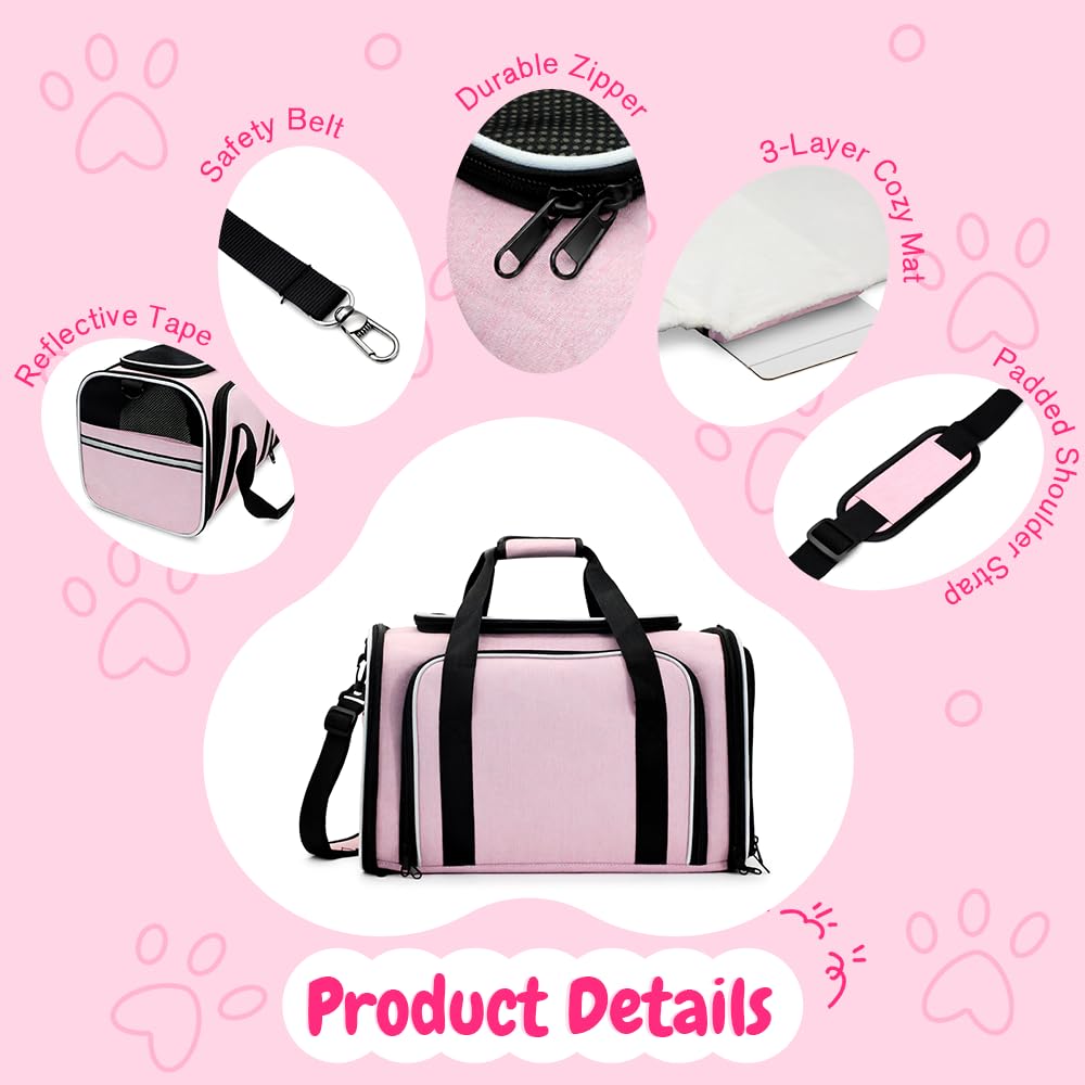 Srinlon Double Expandable Cat Carrier pink top-loading opening for gentle vet checks