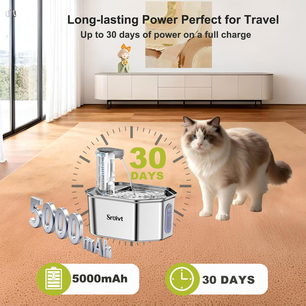 SROIVT wireless cat water dispenser in induction mode for pet comfort.