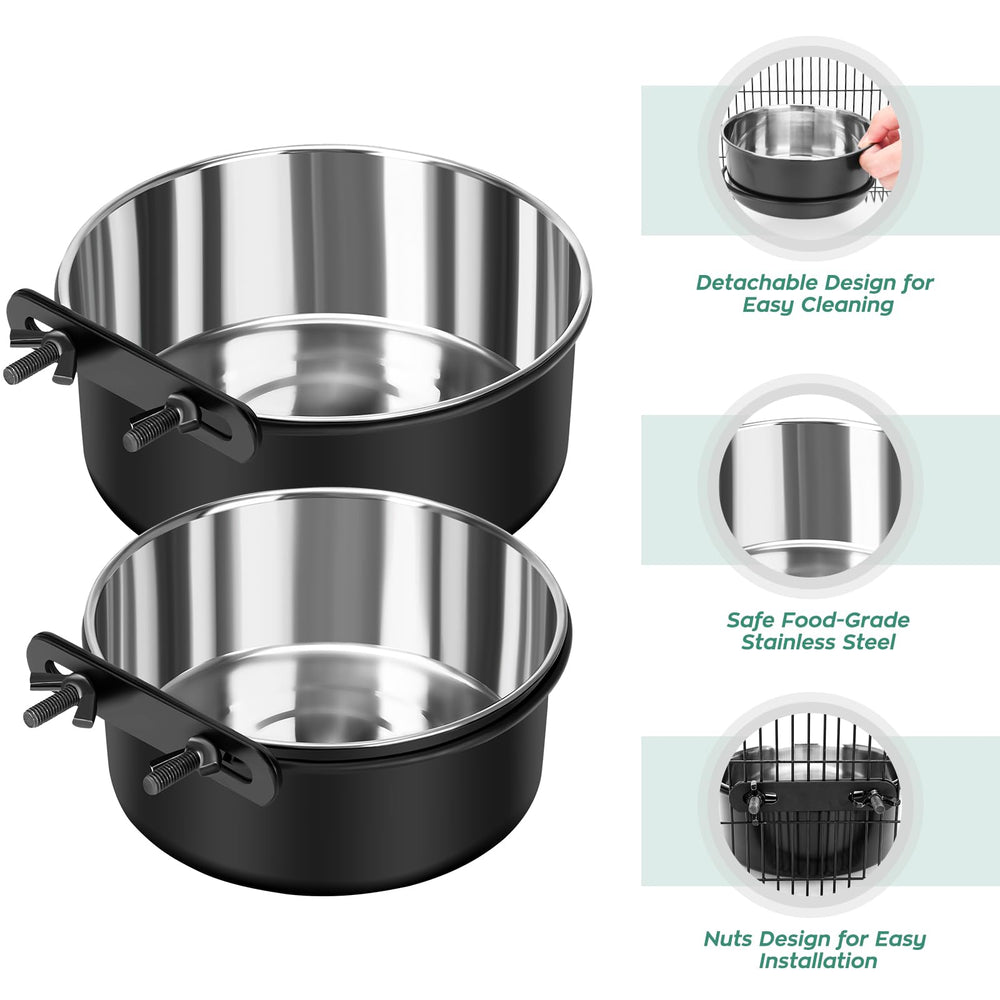 SSAWcasa adjustable-height bowls on kennel bars for pets of different sizes