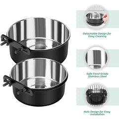 SSAWcasa adjustable-height bowls on kennel bars for pets of different sizes