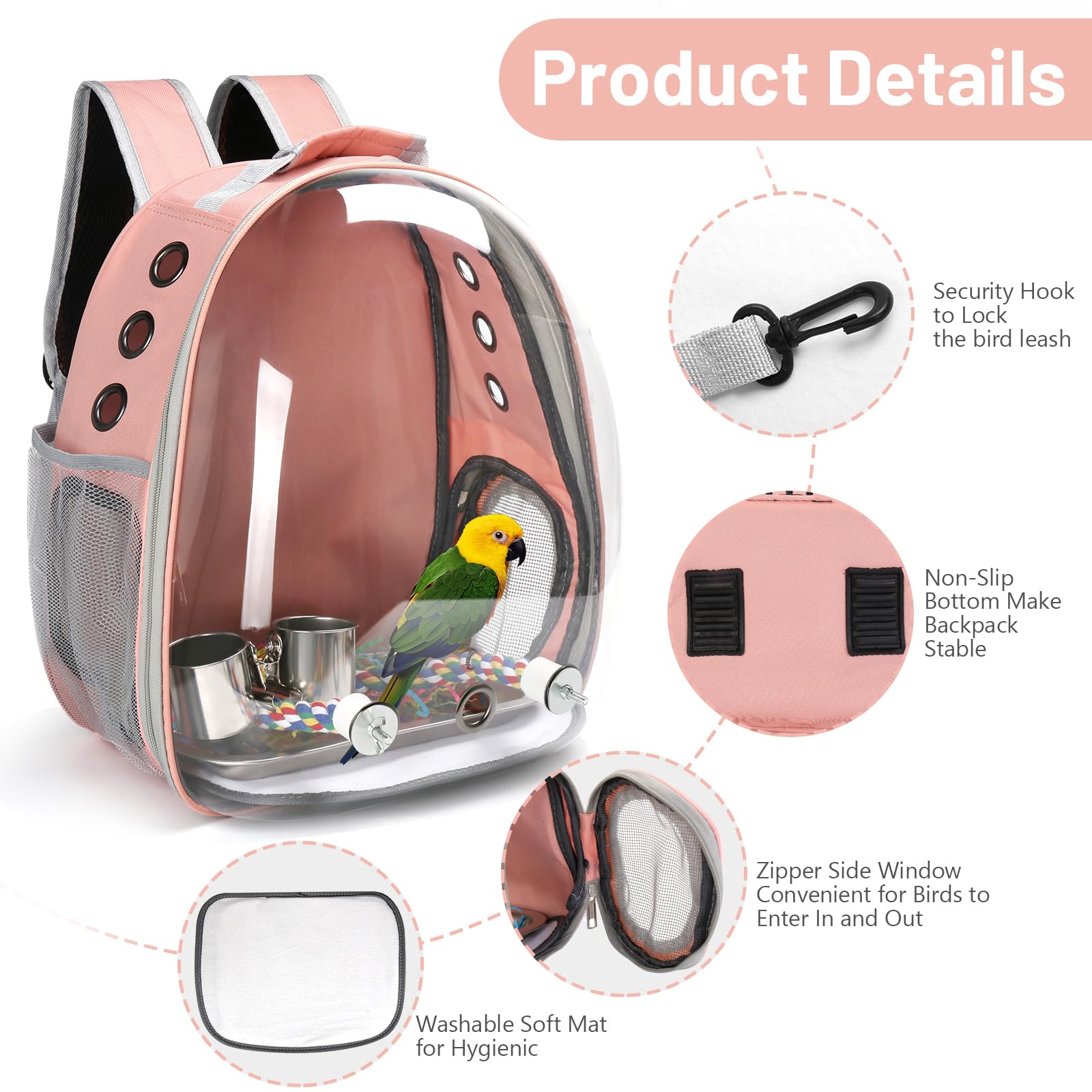 Flexible bendable perch inside the SSAWcasa backpack