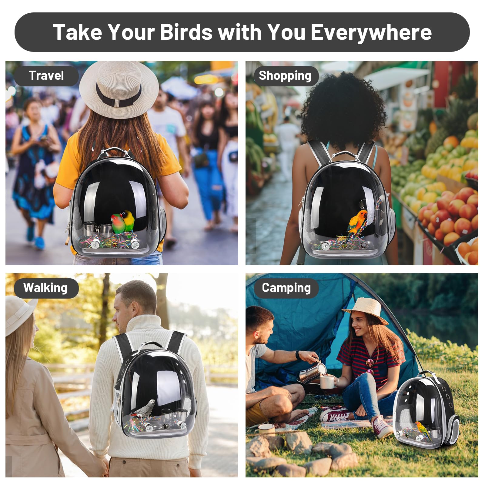 SSAWcasa bird backpack dimensions 14.3x9.8x16.1 inches for compact travel