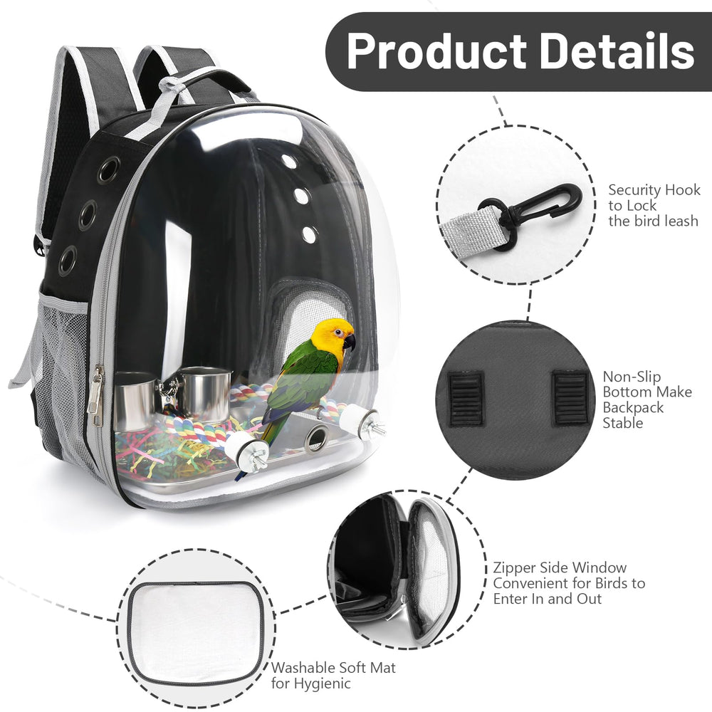 SSAWcasa bird backpack locking-hook ensures safe transport for pets