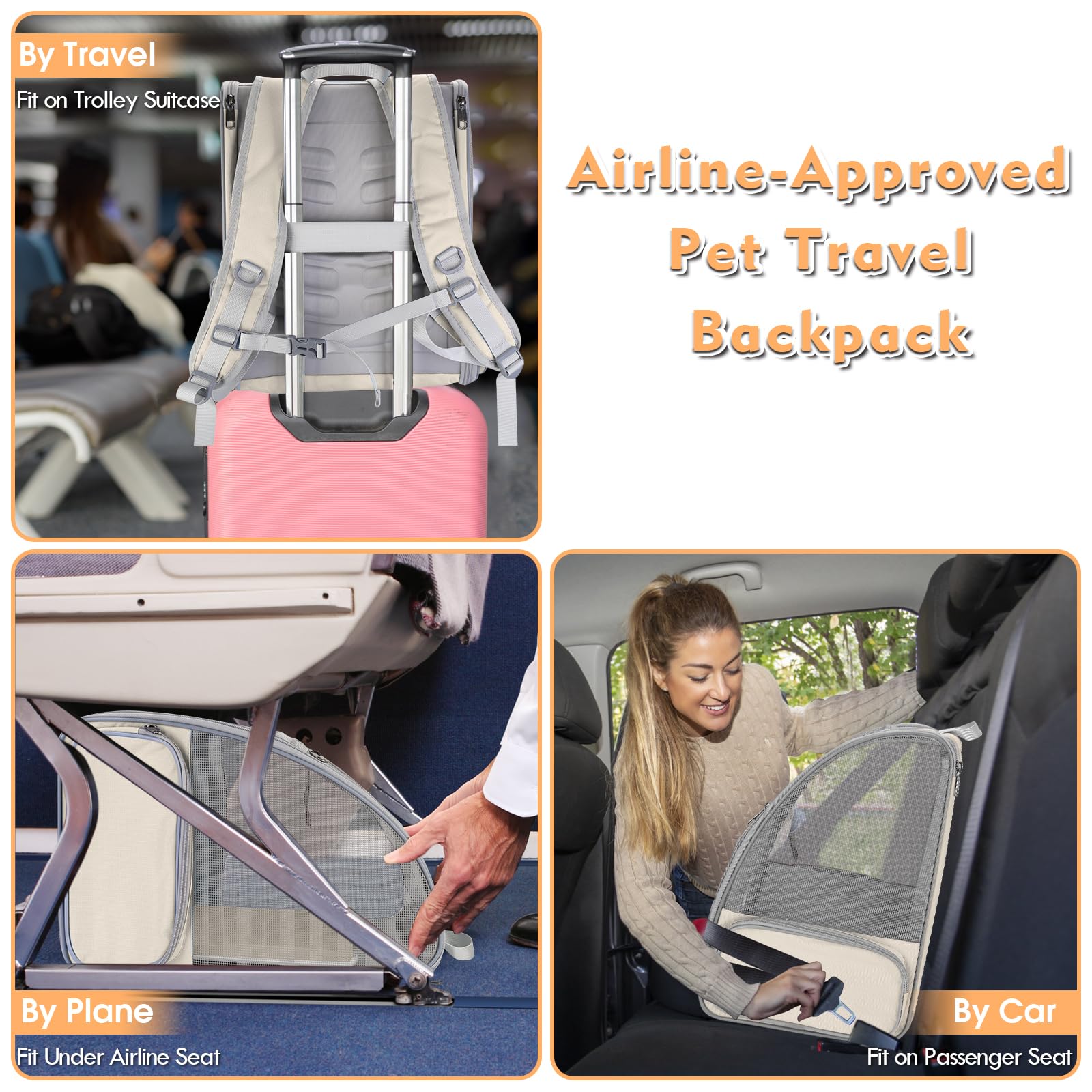 SSAWcasa cat backpack carrier beige scratch-resistant fabric for durability