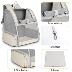 SSAWcasa cat backpack carrier beige side view with mesh ventilation and visibility