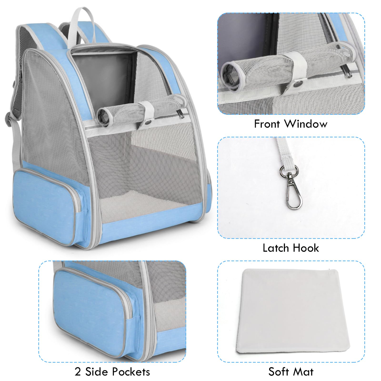 SSAWcasa blue backpack with side view and accessible doors for quick access.