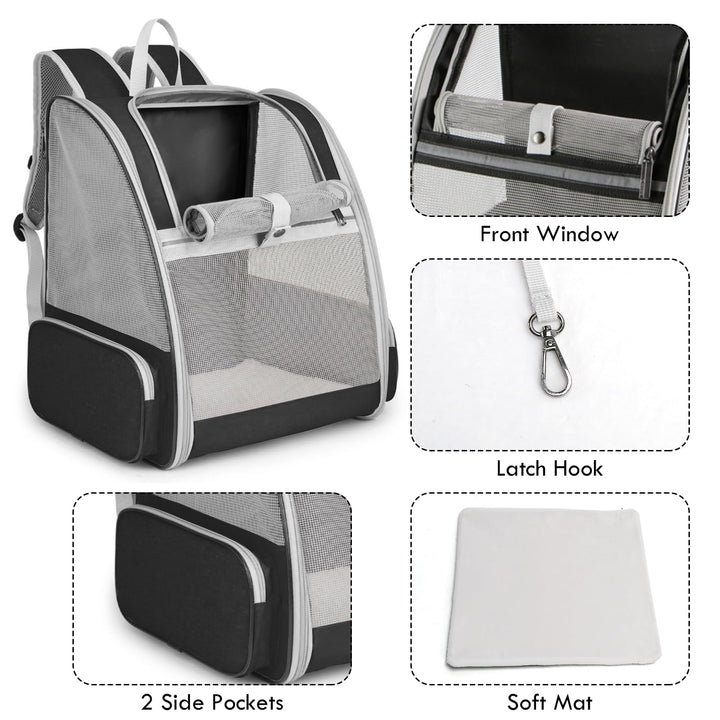 SSAWcasa cat backpack carrier shows three sided mesh for airflow