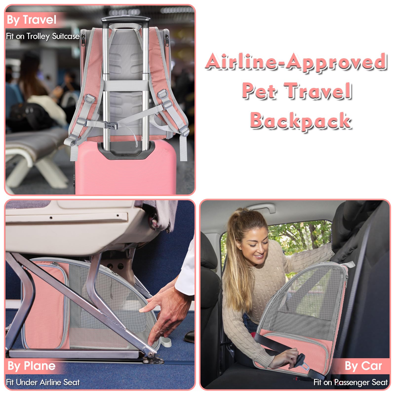 Pink SSAWcasa cat backpack showing padded adjustable straps for comfort