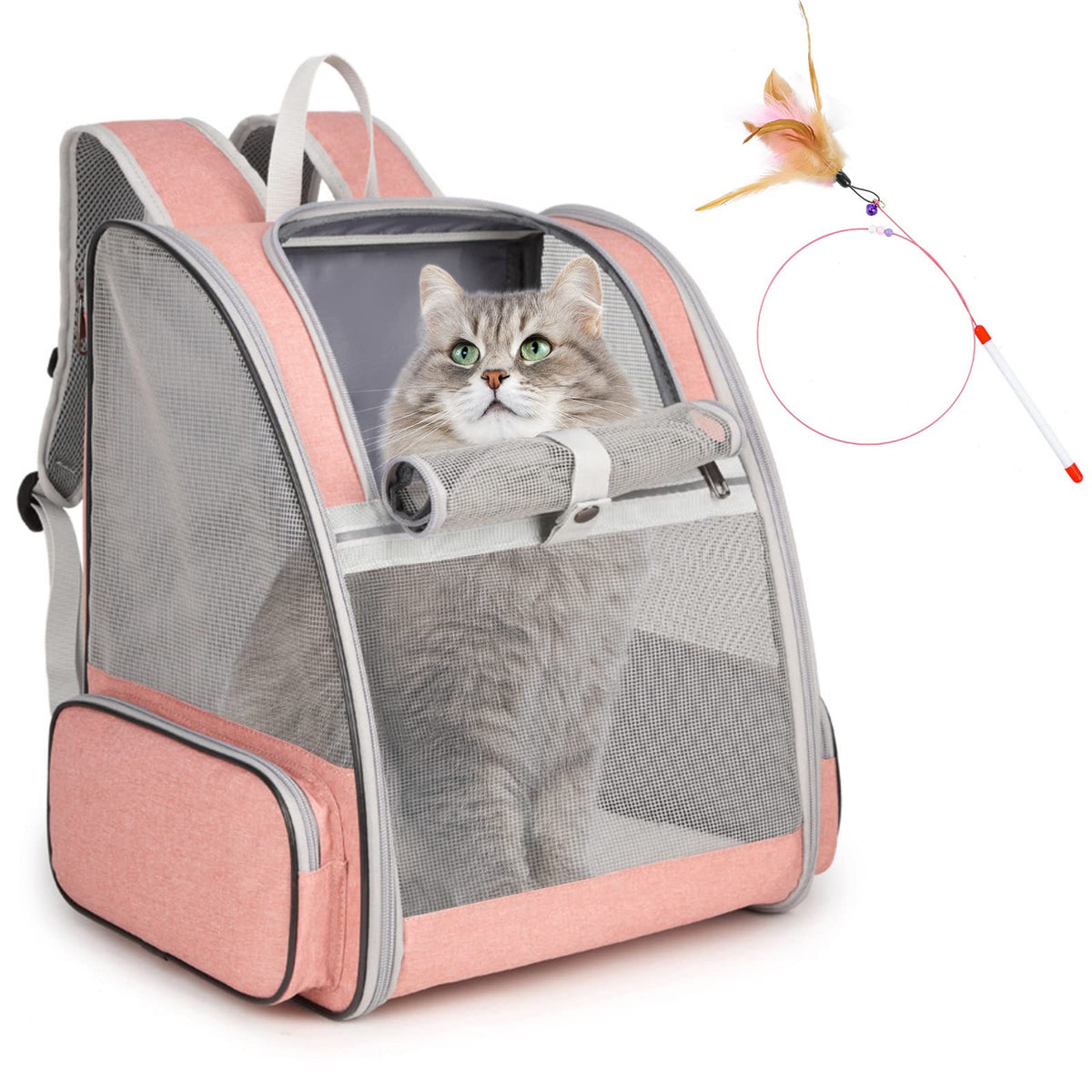 SSAWcasa pink cat backpack carrier with front window for easy access during walks