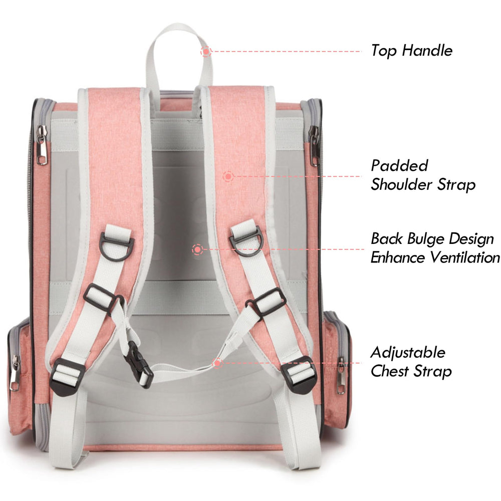 Pink SSAWcasa cat backpack interior shows removable mat for comfort and cleanliness