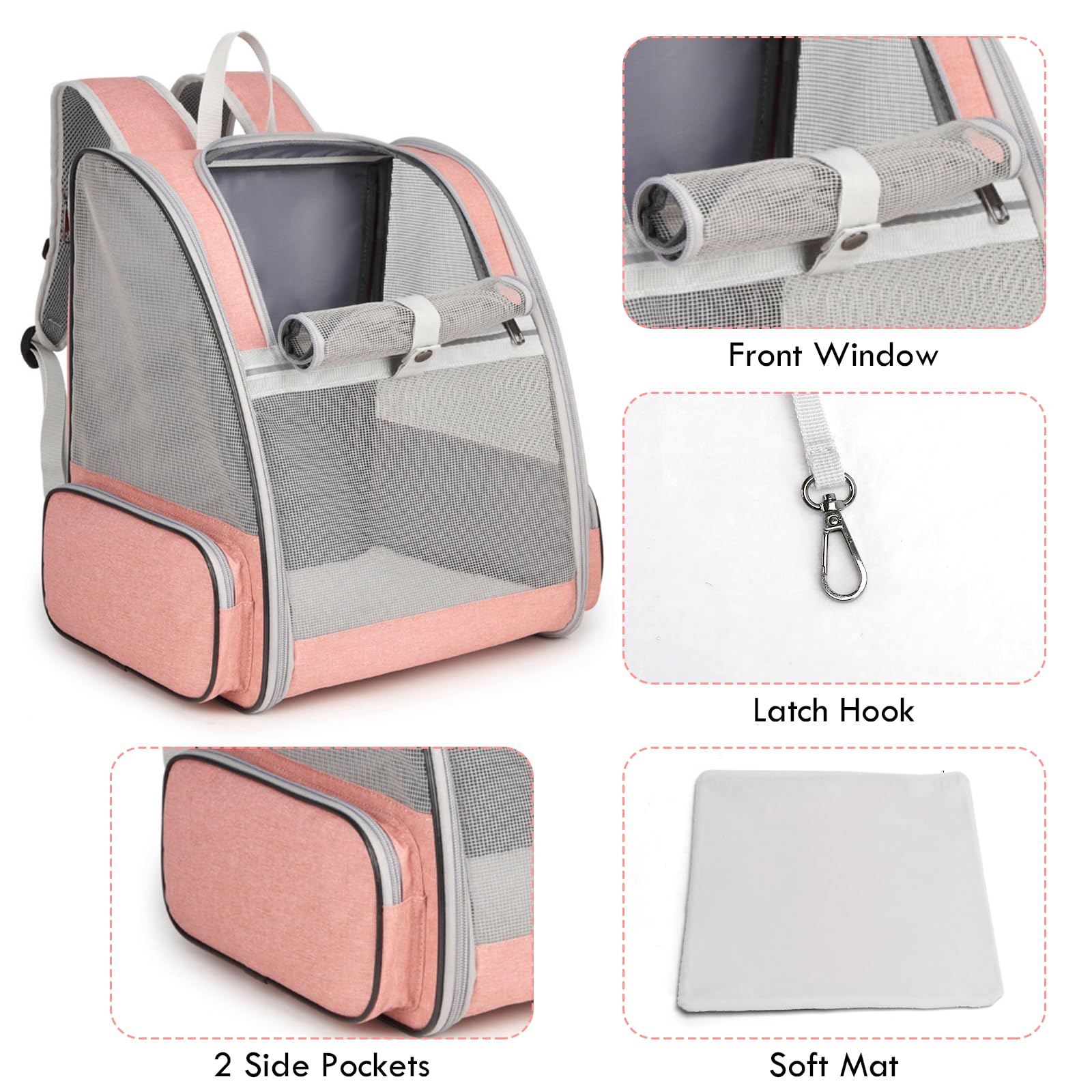Ventilated pink SSAWcasa cat backpack with mesh side panels for breathable travel