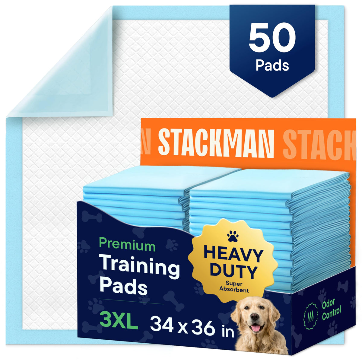Stack Man dog pads 34x36 inch with quick dry surface for mess-free training sessions