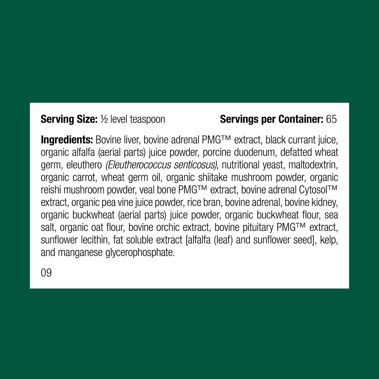 Standard Process Canine Adrenal Support scoop showing precise dosing for dogs