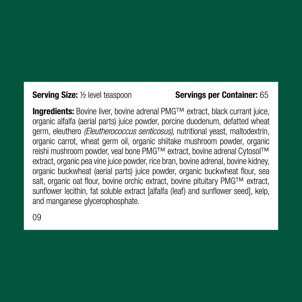Standard Process Canine Adrenal Support scoop showing precise dosing for dogs