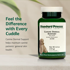 Standard Process Canine Dermal Support packaging highlights whole-food ingredients for liver support.