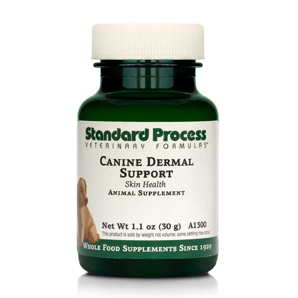 Standard Process Canine Dermal Support tub showing skin health support in action