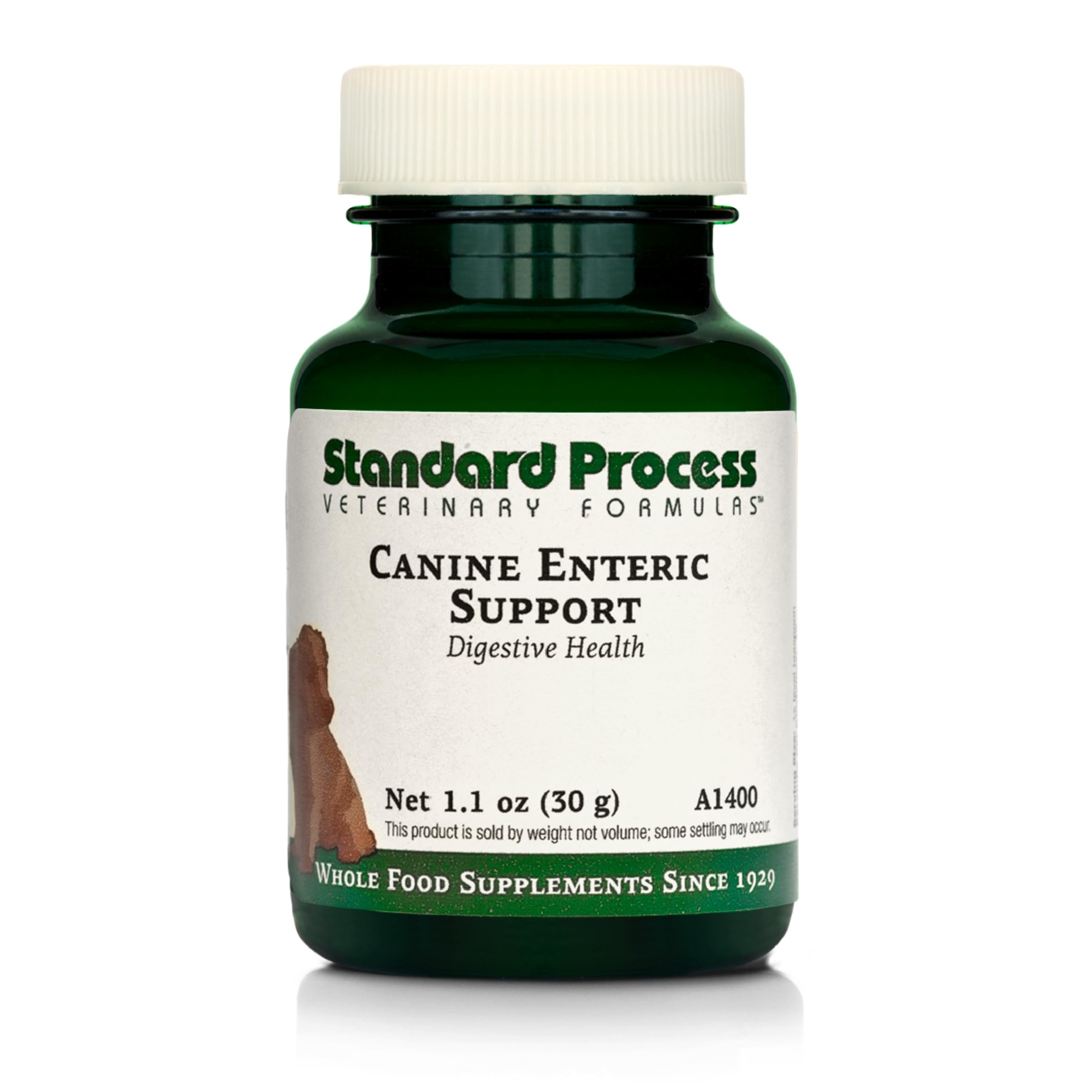Standard Process Canine Enteric Support bottle supports canine digestive comfort.