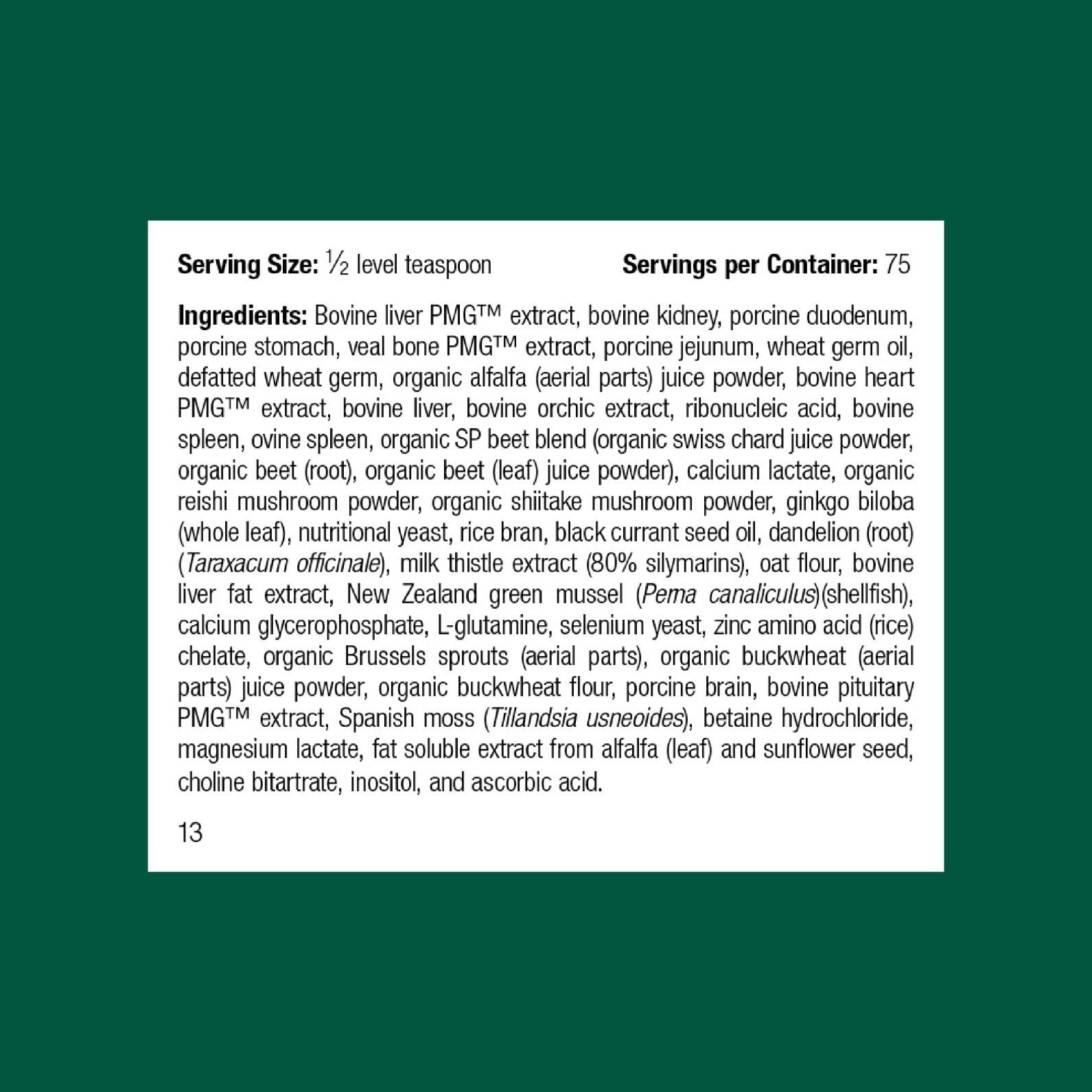 Standard Process Canine Hepatic Support powder poured into meals for daily liver support