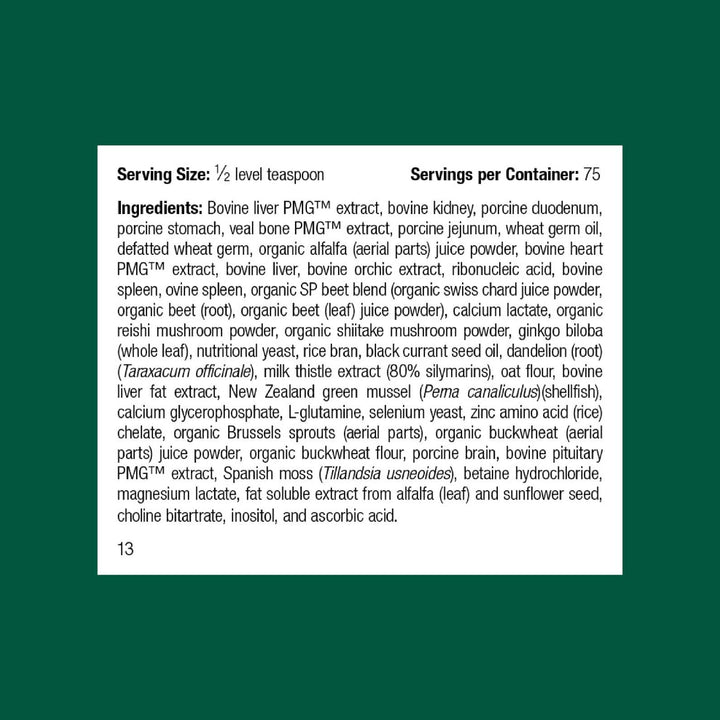 Standard Process Canine Hepatic Support powder poured into meals for daily liver support