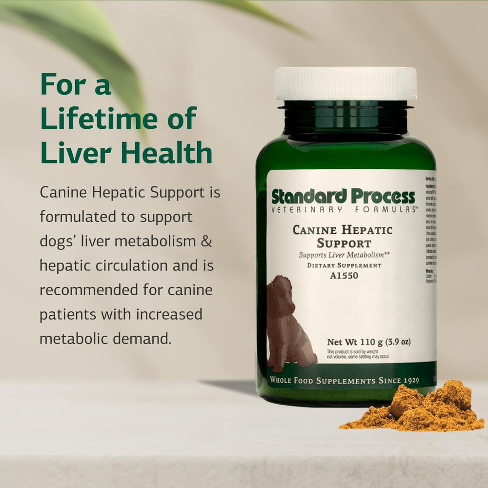 Standard Process Canine Hepatic Support scoop shown for weight-based dosing