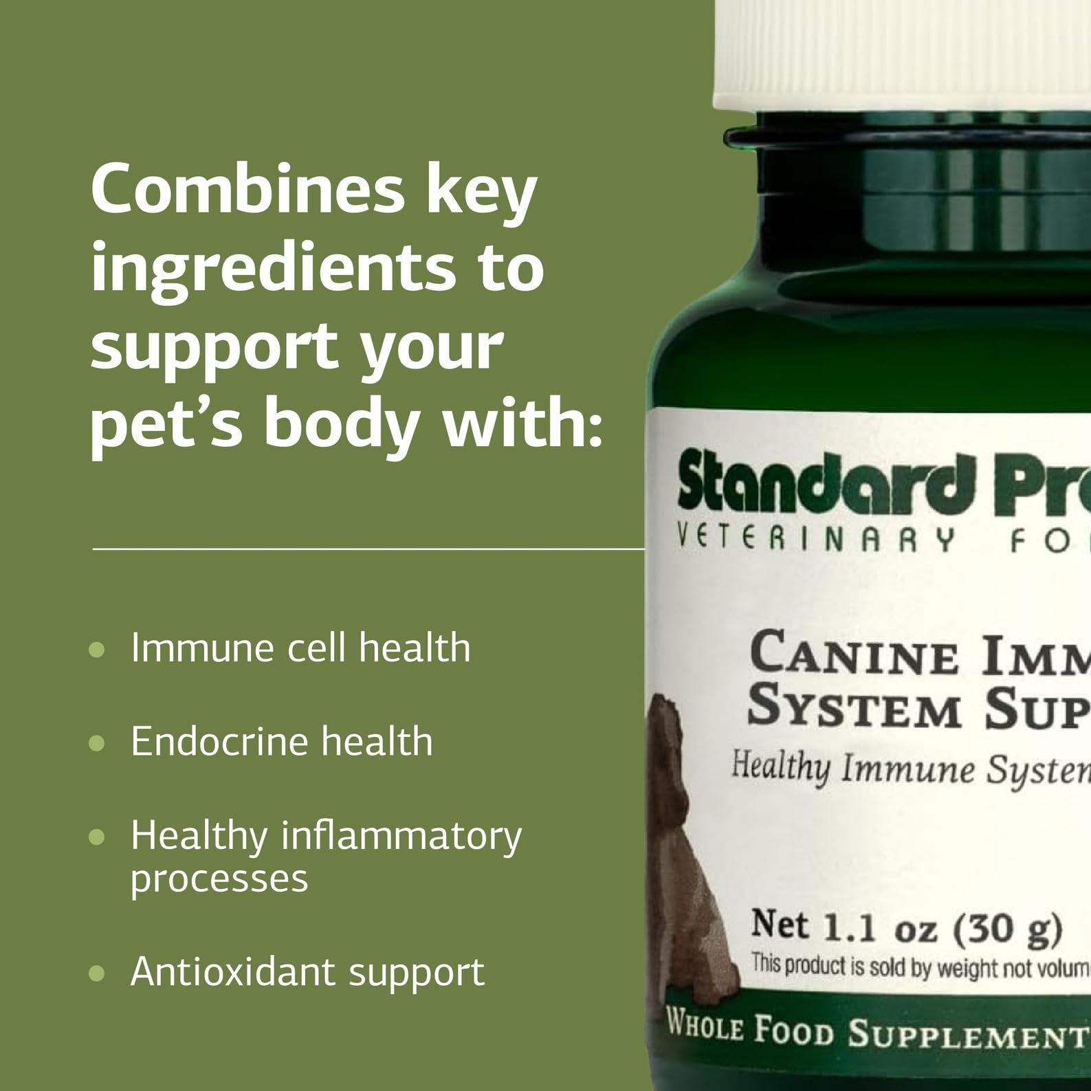 Standard Process Canine Immune Support zinc kelp blend closeup with key nutrients