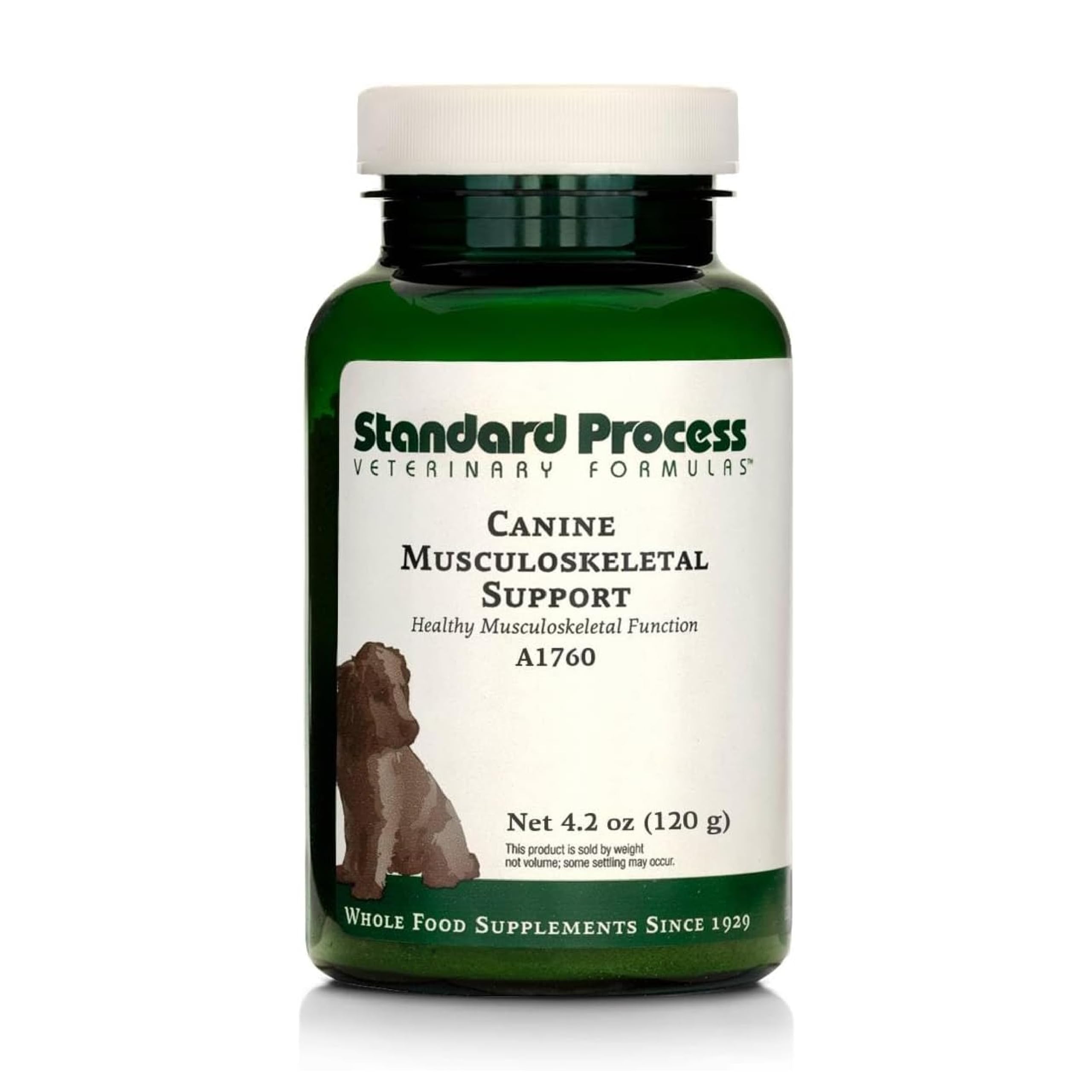 Standard Process Canine Musculoskeletal Support bottle shown for convenient daily joint care.