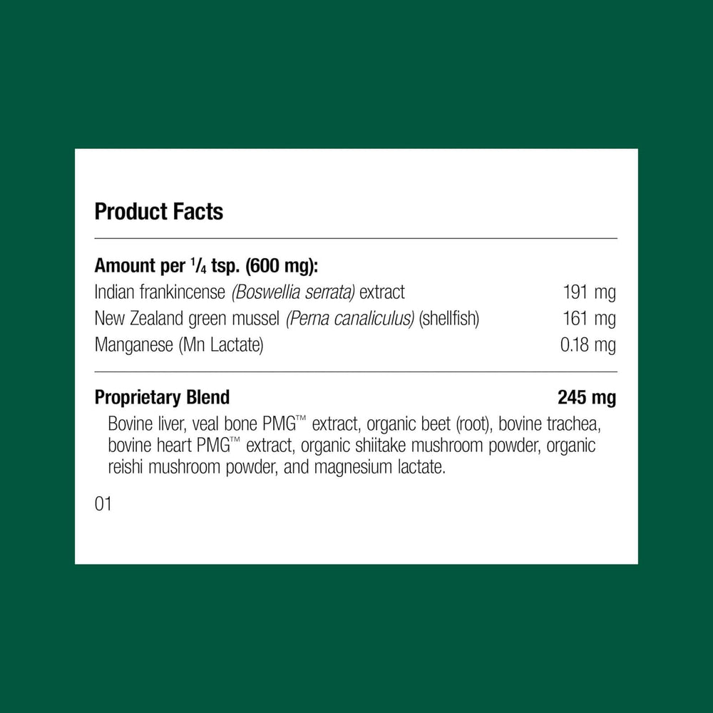 Standard Process Canine Musculoskeletal Support scoop demonstrates precise dose for weight-based feeding.