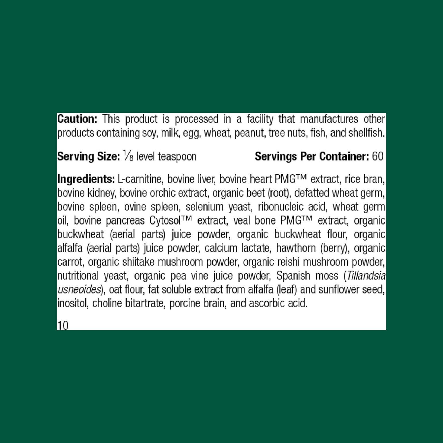 Standard Process Canine Cardiac Support bottle label closeup highlighting selenium-rich formula