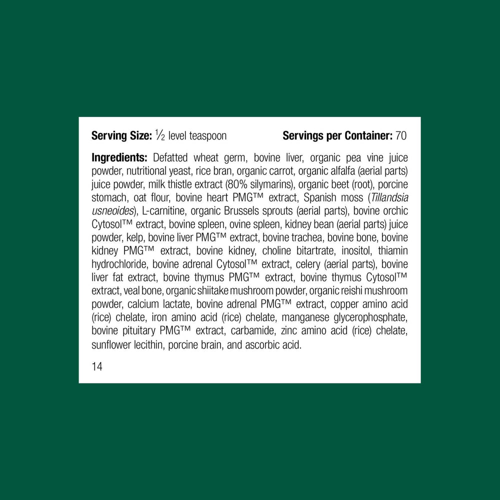 Canine Whole Body Support tub label from Standard Process highlights daily nutrition foundation.