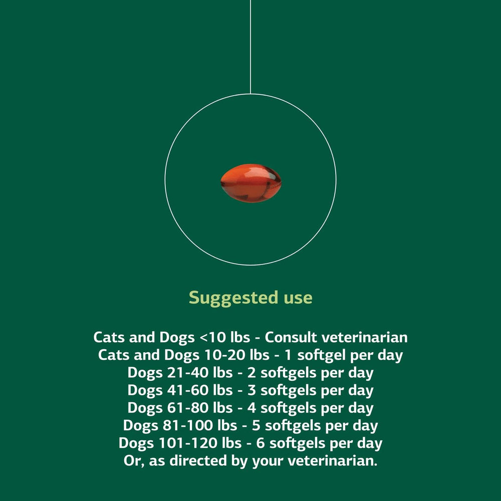 Dosing chart graphic included with VF Omega-3 for Pets