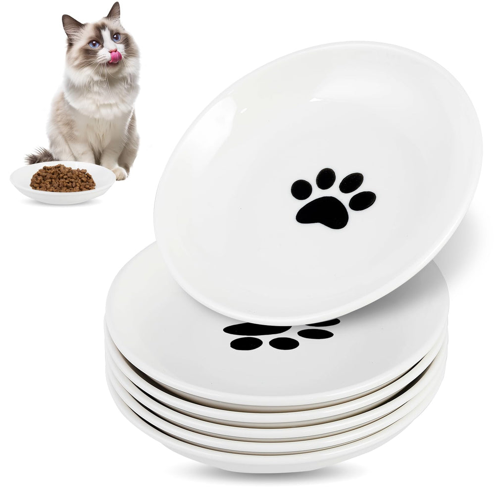 STAOVA 6-pack cat bowls with paw-pattern design enhances meal appeal.