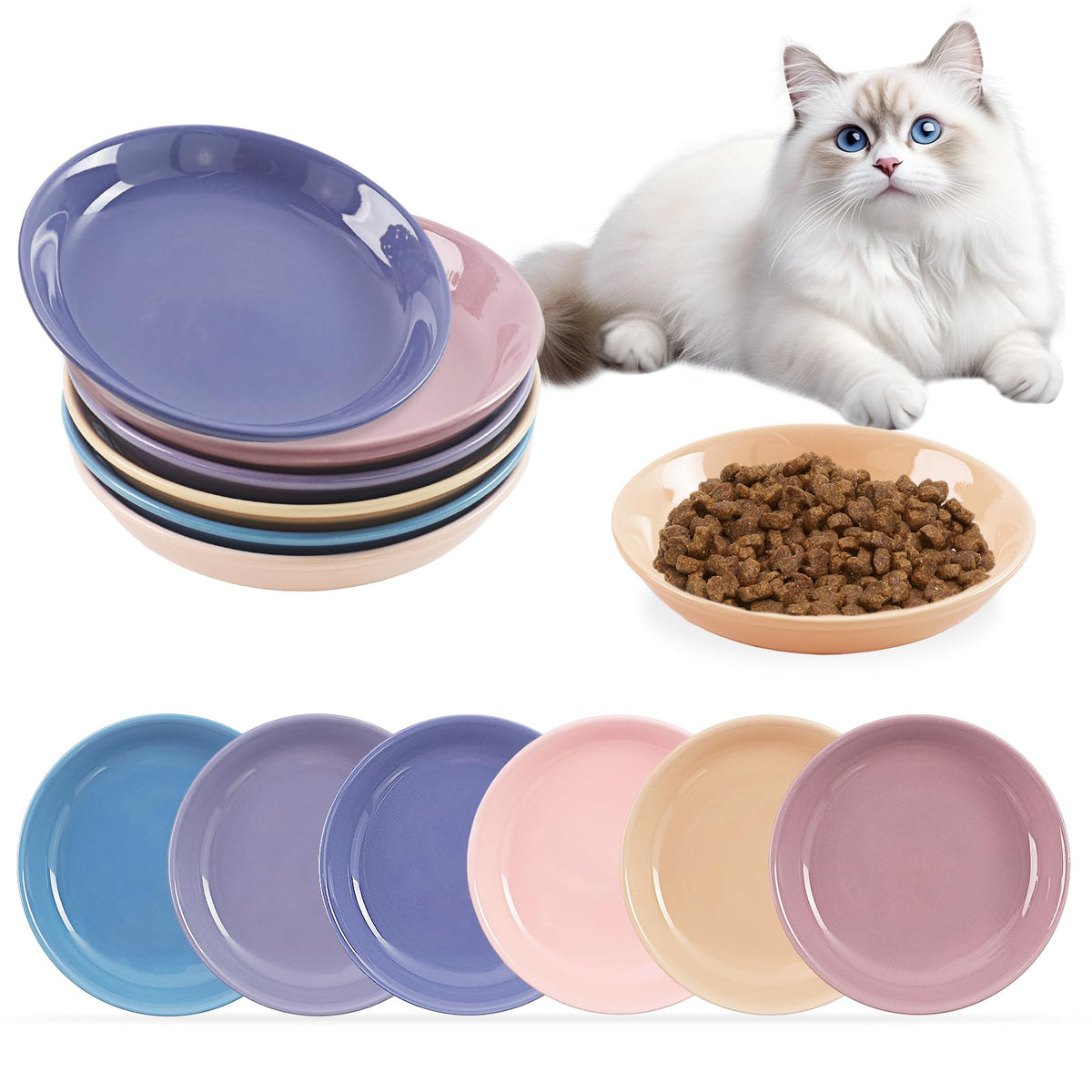 STAOVA CaiSe-A 6-pack cat bowls neatly arranged for organized multi-pet meals.